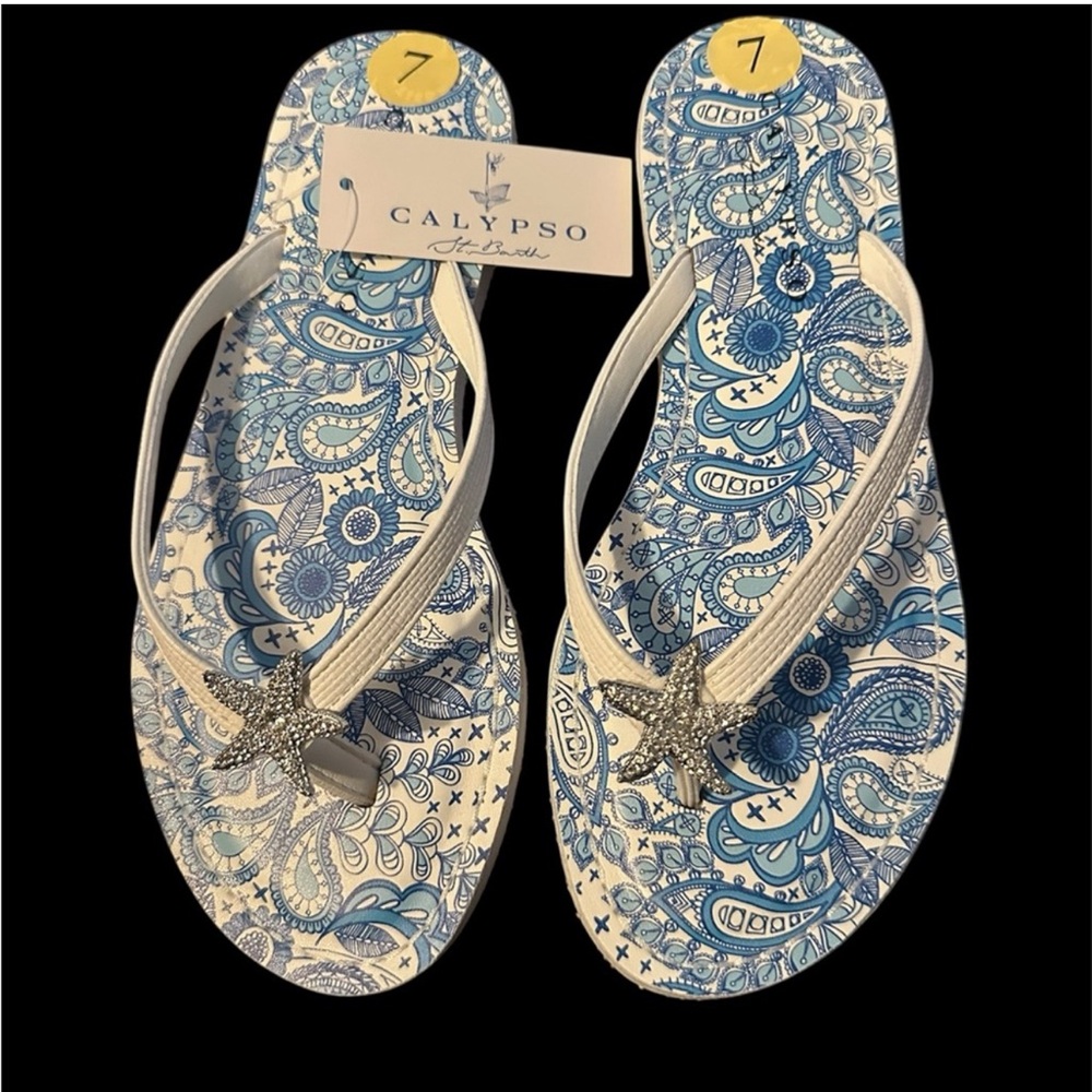 Blue Paisley Starfish Flip Flops - Women's Size 7